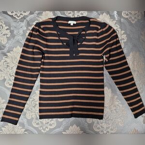 Max Studio Striped Black and Brown Women's Top
